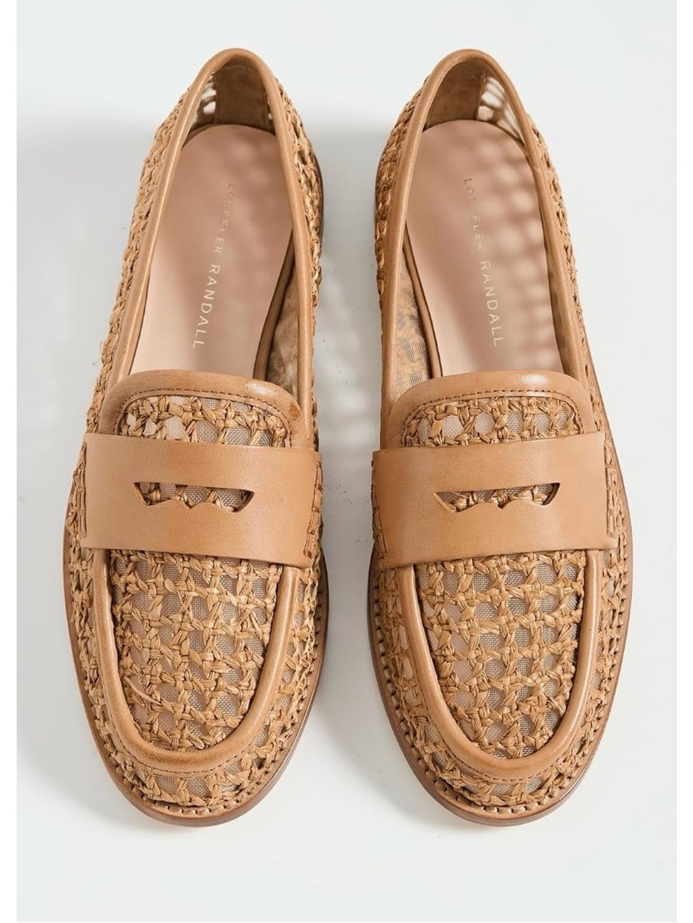 Loeffler Randall Rachel Crochet Raffia Woven Leather Penny Loafers Tan Natural